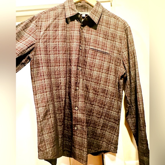 John Varvatos brown texturized plaid button down. - Picture 1 of 6
